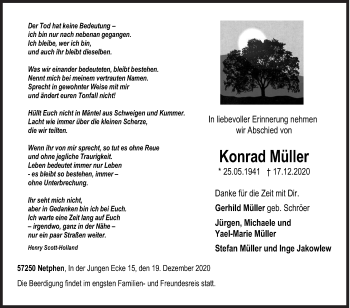 Traueranzeige von Konrad Müller von Siegener Zeitung