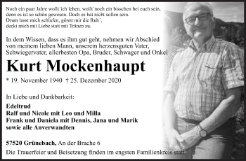 Traueranzeige von Kurt Mockenhaupt von Siegener Zeitung