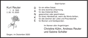 Traueranzeige von Kurt Reuter von Siegener Zeitung