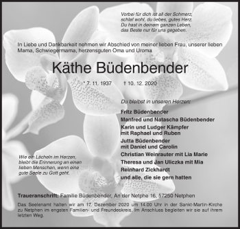 Traueranzeige von Käthe Büdenbender von Siegener Zeitung