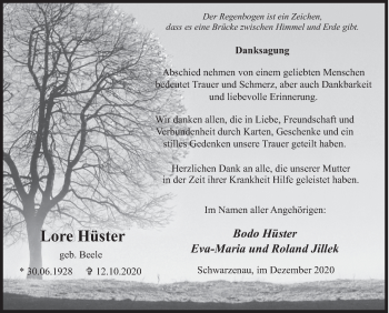 Traueranzeige von Lore Hüster von Siegener Zeitung