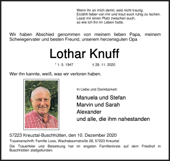 Traueranzeige von Lothar Knuff von Siegener Zeitung