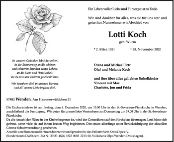 Traueranzeige von Lotti Koch von Siegener Zeitung