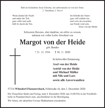 Traueranzeige von Margot von der Heide von Siegener Zeitung