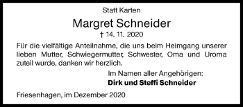 Traueranzeige von Margret Schneider von Siegener Zeitung
