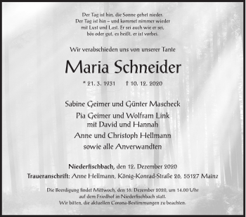 Traueranzeige von Maria Schneider von Siegener Zeitung