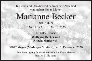 Traueranzeige von Marianne Becker von Siegener Zeitung