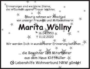 Traueranzeige von Marita Wollny von Siegener Zeitung