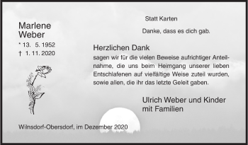 Traueranzeige von Marlene Weber von Siegener Zeitung