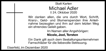 Traueranzeige von Michael Adler von Siegener Zeitung