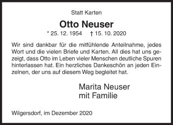 Traueranzeige von Otto Neuser von Siegener Zeitung
