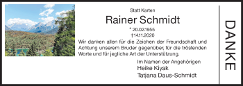 Traueranzeige von Rainer Schmidt von Siegener Zeitung