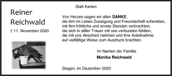 Traueranzeige von Reiner Reichwald von Siegener Zeitung