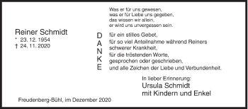 Traueranzeige von Reiner Schmidt von Siegener Zeitung