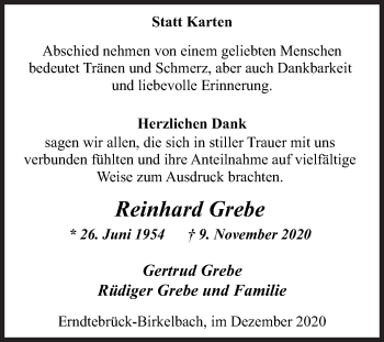 Traueranzeige von Reinhard Grebe von Siegener Zeitung