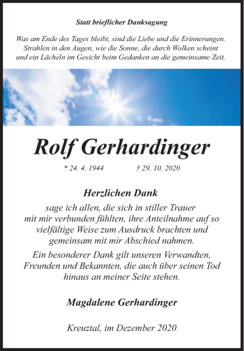 Traueranzeige von Rolf Gerhardinger von Siegener Zeitung