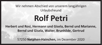 Traueranzeige von Rolf Petri von Siegener Zeitung