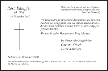 Traueranzeige von Rosa Kämpfer von Siegener Zeitung