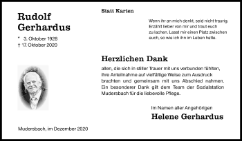 Traueranzeige von Rudolf Gerhardus von Siegener Zeitung