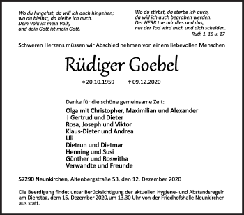 Traueranzeige von Rüdiger Goebel von Siegener Zeitung