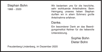 Traueranzeige von Stephan Bohn von Siegener Zeitung