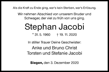 Traueranzeige von Stephan Jacobi von Siegener Zeitung