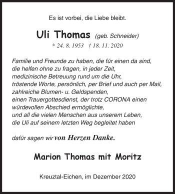 Traueranzeige von Uli Thomas von Siegener Zeitung