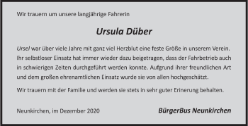 Traueranzeige von Ursula Düber von Siegener Zeitung