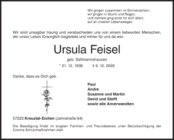 Traueranzeige von Ursula Feisel von Siegener Zeitung
