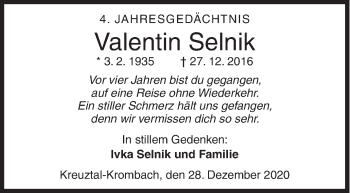 Traueranzeige von Valentin Selnik von Siegener Zeitung
