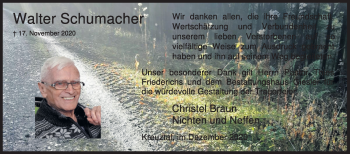 Traueranzeige von Walter Schumacher von Siegener Zeitung