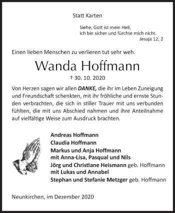 Traueranzeige von Wanda Hoffmann von Siegener Zeitung