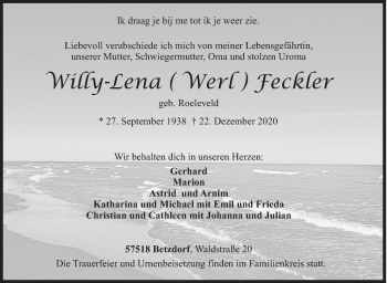 Traueranzeige von Willy-Lena Feckler von Siegener Zeitung