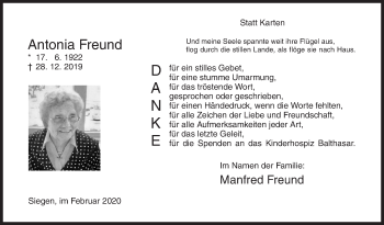 Traueranzeige von Antonia Freund von Siegener Zeitung
