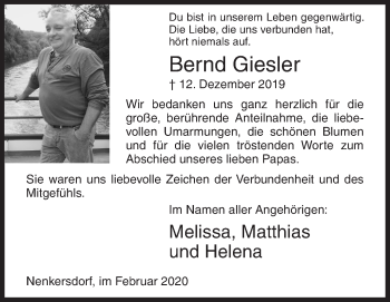 Traueranzeige von Bernd Giesler von Siegener Zeitung