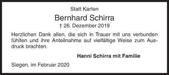 Traueranzeige von Bernhard Schirra von Siegener Zeitung