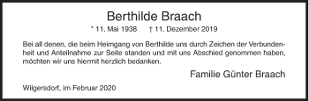 Traueranzeige von Berthilde Braach von Siegener Zeitung
