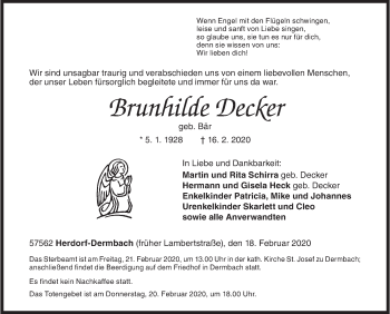 Traueranzeige von Brunhilde Decker von Siegener Zeitung