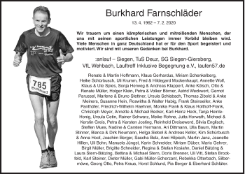 Traueranzeige von Burkhard Farnschläder von Siegener Zeitung
