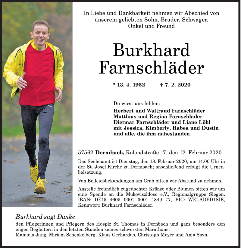  Traueranzeige für Burkhard Farnschläder vom 12.02.2020 aus Siegener Zeitung
