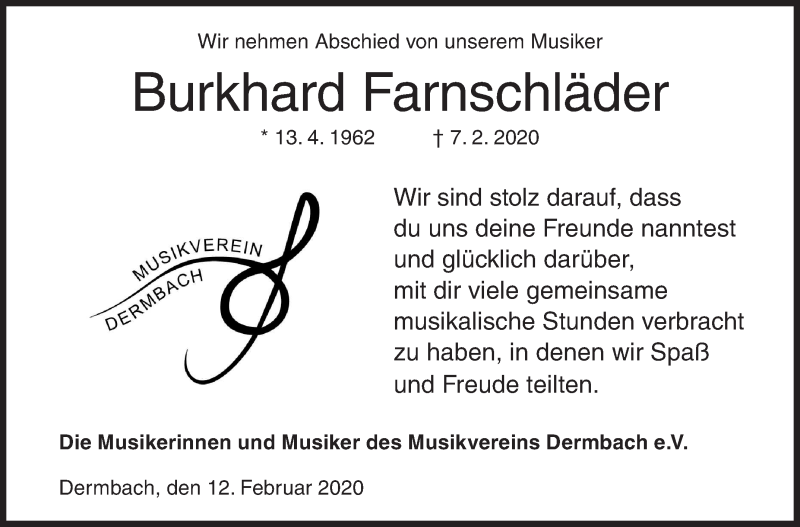  Traueranzeige für Burkhard Farnschläder vom 12.02.2020 aus Siegener Zeitung