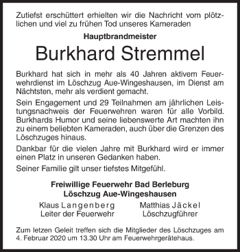 Traueranzeige von Burkhard Stremmel von Siegener Zeitung