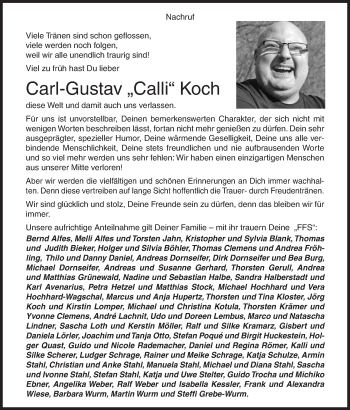 Traueranzeige von Carl-Gustav Koch von Siegener Zeitung