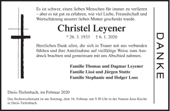 Traueranzeige von Christel Leyener von Siegener Zeitung