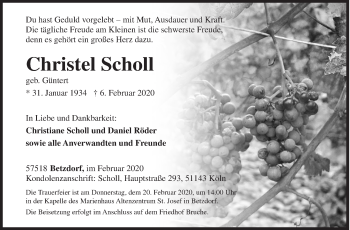 Traueranzeige von Christel Scholl von Siegener Zeitung
