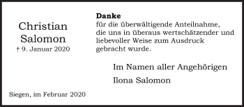 Traueranzeige von Christian Salomon von Siegener Zeitung