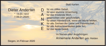 Traueranzeige von Dieter Anderten von Siegener Zeitung