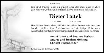 Traueranzeige von Dieter Lattek von Siegener Zeitung