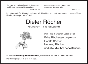 Traueranzeige von Dieter Röcher von Siegener Zeitung