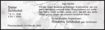 Traueranzeige von Dieter Schibukat von Siegener Zeitung